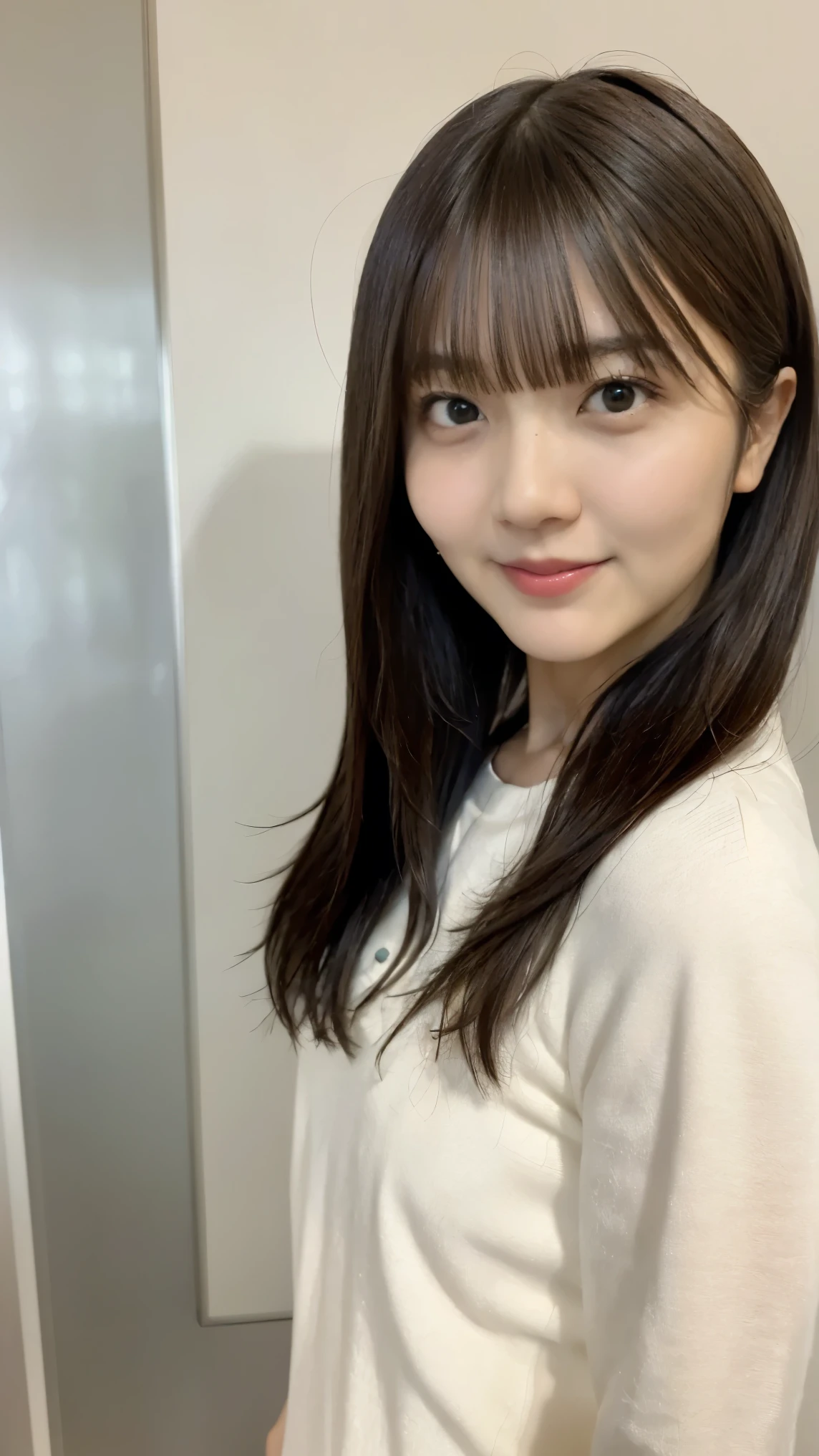 Cute Japanese Women Photos, smile:1.78, 20-year-old, Oil, One Length Hair＆Straight Hair Balm:1.55, (photo Realistic:1.4), (hyper Realistic:1.4), (Realistic:1.3), (Smoother lighting:1.05), (Improving the quality of cinema lighting:0.9), 32K, 1 person,20-year-oldの, Realistic lighting, Backlight, The light shines on your face, Ray Tracing, (Bright light:1.2), (Improvement of quality:1.4), (Highest quality Realistic textured skin:1.4), fine grain, Detailed face,(smile:0), (Emphasis on face close-up:1.3), (Enhances the beauty of skin texture:1.1),((Extremely precise and accurate anatomy:1.0)), (Enhances the beauty of skin texture:1.1), Clean and glowing skin, mesh, thin:1.2, (Realistic:1.3), Realisticなライティング, (Smoother lighting:1.05), 32K, One Japanese woman, fine grain, Detailed face, (Film Grain:1.1),(Accentuates body lines:1.1), High resolution, Natural look, Kind eyes, Improves hair quality, Delicate light and shadow, Transparent muscles, Graceful pose, Beautiful Eyes, Sharp details, Soft light reflection, Beautiful contours, Delicate skin tone, Fine hair texture,Cute Japanese Women Photos,