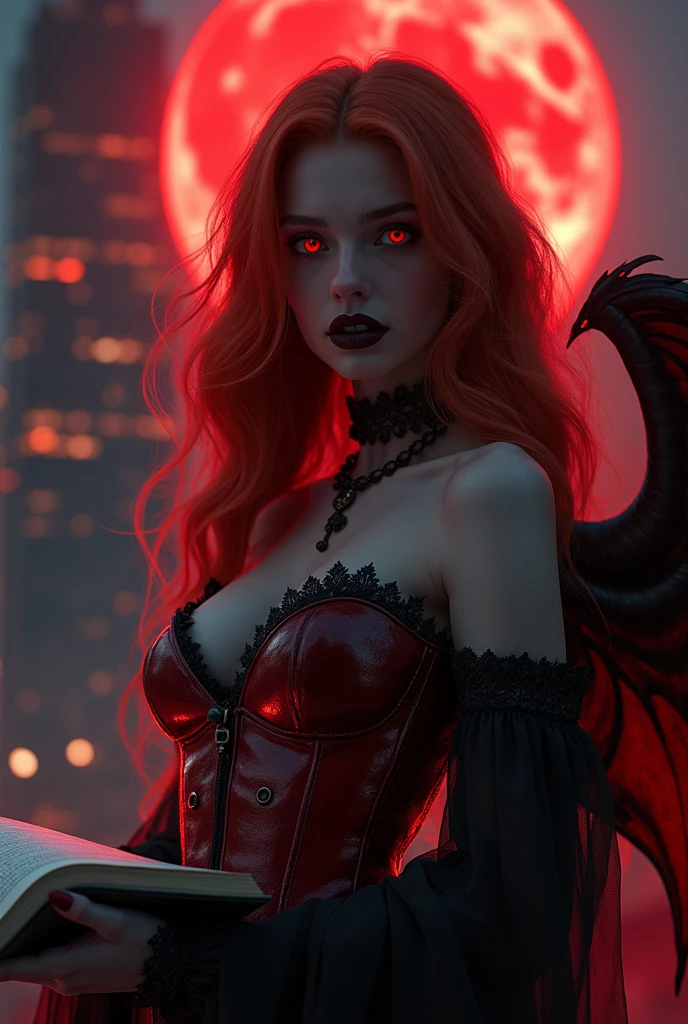 extremely detailed photo of a woman, loraelizabeth, scarlet witch, avengers, wearing a black lace dress, open red leather jacket, 8k hd, Raw photo, model photo shoot(work of art, best qualityer), ((1 girl, (mature woman) long hair), (star-shaped pupils, +_+, symbol-shaped pupils, glare eyes), (Cat's ears, open your mouth open)), (looking ahead at viewer, drlight smile, Off The Shoulder), (abstrato, multi-colored background, abstrato background, Chromatic aberration), vampyre, blood in The face, blood on clothes, bat wings