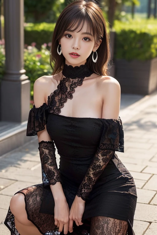 (extra detailed body、extra detailed face、best qualtiy:1.2)、femele、looking at the viewers、(a blond、Black Dress、Fancy accessories、makeups、A smile)、(Desert in the background