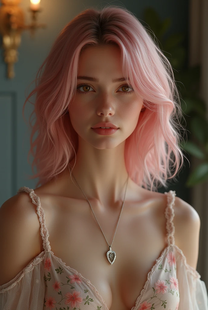 (masterpiece),(best quality:1.5),(highres), wallpaper 8k, detail skin, detail face, detail eyes, 1girl, solo, pink hair, hair ornament, blue eyes, black dress, medium breasts, standing, full body, indoor, simpel blackground, realistic,