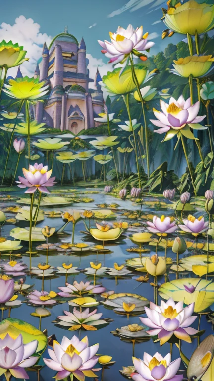  ( Surrealism ) a Surreal scene involving (Lotus flowers:1.5), Lotus world. A world made of Lotus. Lotus are everywhere, involving Lotus pond, non euclidean Lotus geometry, an abstract scene , Castle covered in Lotus, bound in Lotus. Lotus sword, Surreal Lotus, Lotus l Lotus planet, created in a medieval city Lotus, in the Gothic style, giant Lotus, 