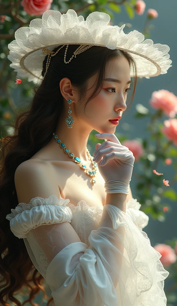 Image of forests of clocks interspersed with forests of thorns, dark, gloomy, mysterious but full of magic, shimmeringly beautiful, in the distance there is a giant birdcage surrounded by climbing black roses, a blue hair beautiful girl sitting on the sofa inside the bird cage, cinematic color, 16K, UHD