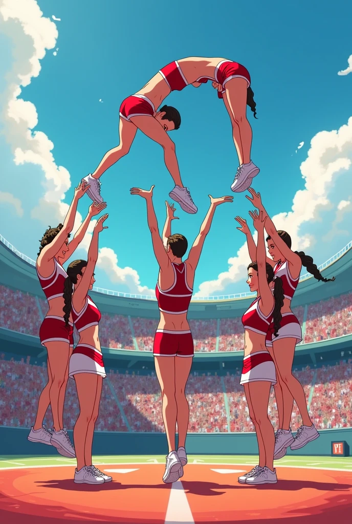 A drawing outline of stunt cheerdance