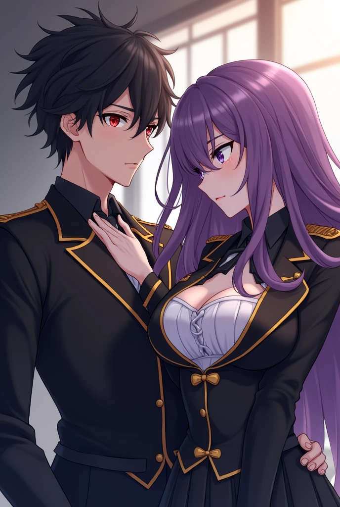 1 boy,Girl with purple and white gradient double braids,romantic couple,Smiling Face,as thick as thieves,Background blur,high quality,Artistic sense,cinematic atmosphere,Luxury lighting