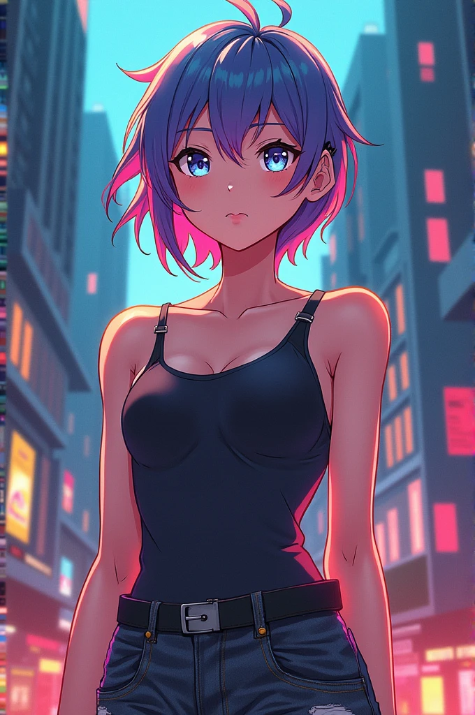 Anime looking girl (short, pink hair, a bit sexy,)
In pixel art