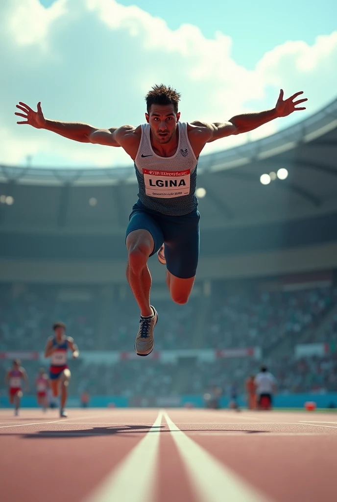 A pole vaulter. The picture is visible