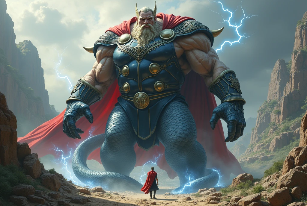 A large anaconda wrapped around of Thor and anaconda stuck Thor