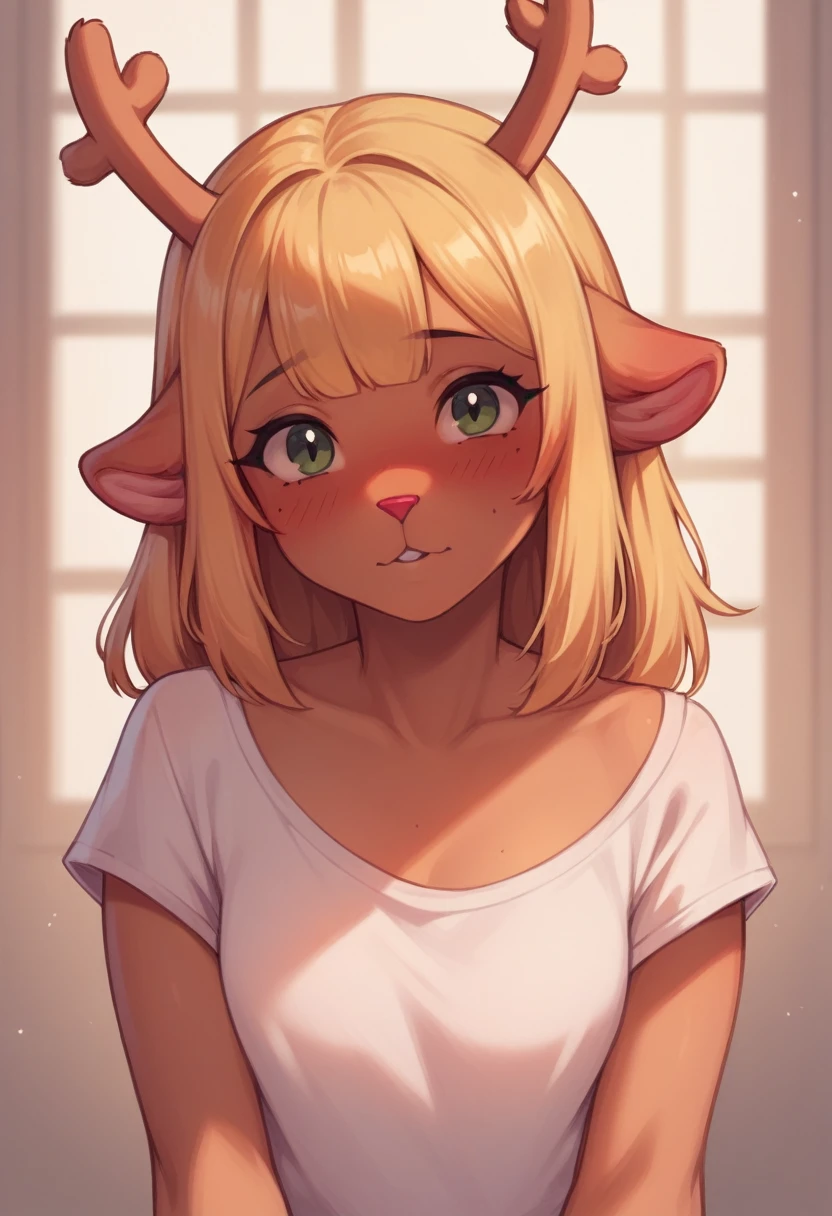 Noelle deltarune, golden hair, antlers, freckles, young, nude, upskirt.