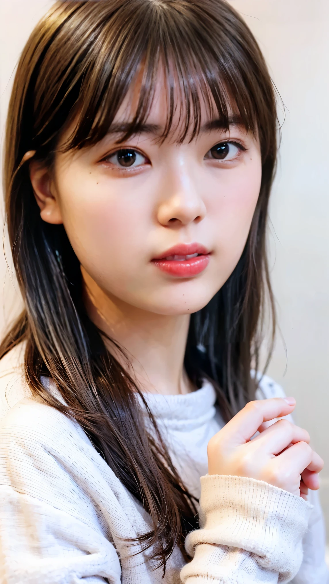 Cute Japanese Women Photos, smile:1.78, 20-year-old, Oil, One Length Hair＆Straight Hair Balm:1.55, (photo Realistic:1.4), (hyper Realistic:1.4), (Realistic:1.3), (Smoother lighting:1.05), (Improving the quality of cinema lighting:0.9), 32K, 1 person,20-year-oldの, Realistic lighting, Backlight, The light shines on your face, Ray Tracing, (Bright light:1.2), (Improvement of quality:1.4), (Highest quality Realistic textured skin:1.4), fine grain, Detailed face,(smile:0), (Emphasis on face close-up:1.3), (Enhances the beauty of skin texture:1.1),((Extremely precise and accurate anatomy:1.0)), (Enhances the beauty of skin texture:1.1), Clean and glowing skin, mesh, thin:1.2, (Realistic:1.3), Realisticなライティング, (Smoother lighting:1.05), 32K, One Japanese woman, fine grain, Detailed face, (Film Grain:1.1),(Accentuates body lines:1.1), High resolution, Natural look, Kind eyes, Improves hair quality, Delicate light and shadow, Transparent muscles, Graceful pose, Beautiful Eyes, Sharp details, Soft light reflection, Beautiful contours, Delicate skin tone, Fine hair texture,Cute Japanese Women Photos,