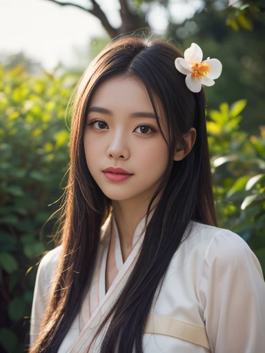 Great quality, masterpiece, High Resolutiupon, One girl, blush, (Cute Smile: 0.8), Star Eyes, chinese hanfu, hair accessory, jewelry, beauty, upon_body, Tyndall effect, Realistic, Peach Blossom Forest, Light Edge, Two-tupone Lighting, (Skin with attention to detail: 1.2), 8k ウルトラHD, Digital SLR, Soft Light, high quality, Volumetric Lighting, Voyeur, photograph, High Resolutiupon, 4K, 8k, Background Blur