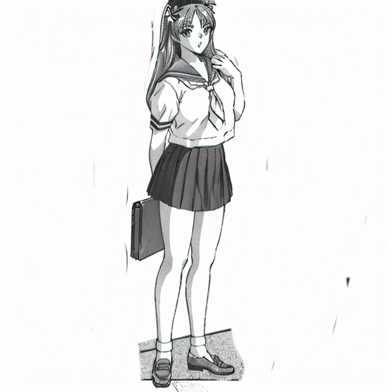 (nsfw:1.5),(Giant schoolgirl:1.2)、barefoot、mini city、Are standing、stepping on a small house