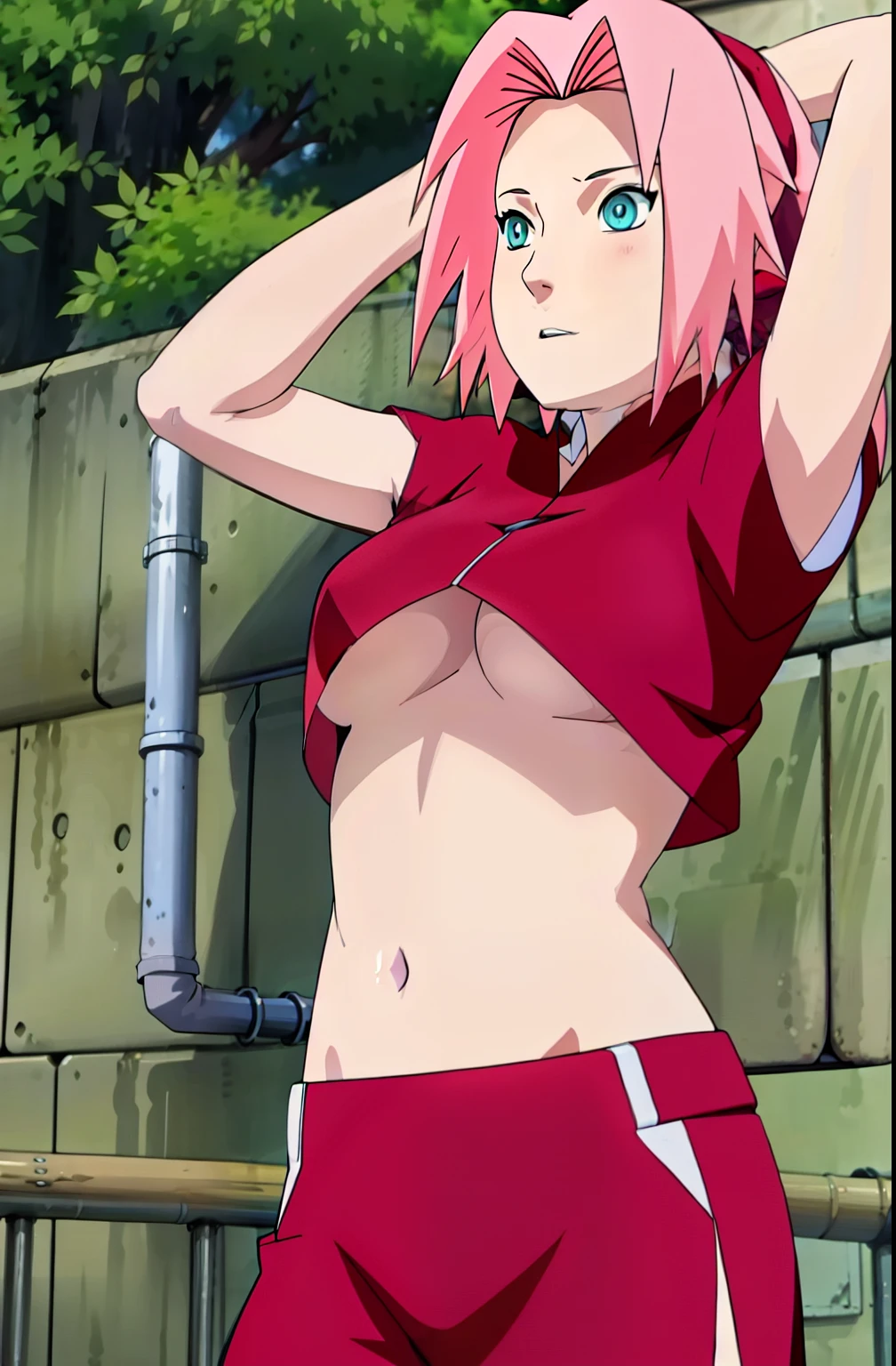 masterpiece， Best quality at best， 1girll， Sakura Haruno， Large breasts，pink hair， Green eyes，nude, naked