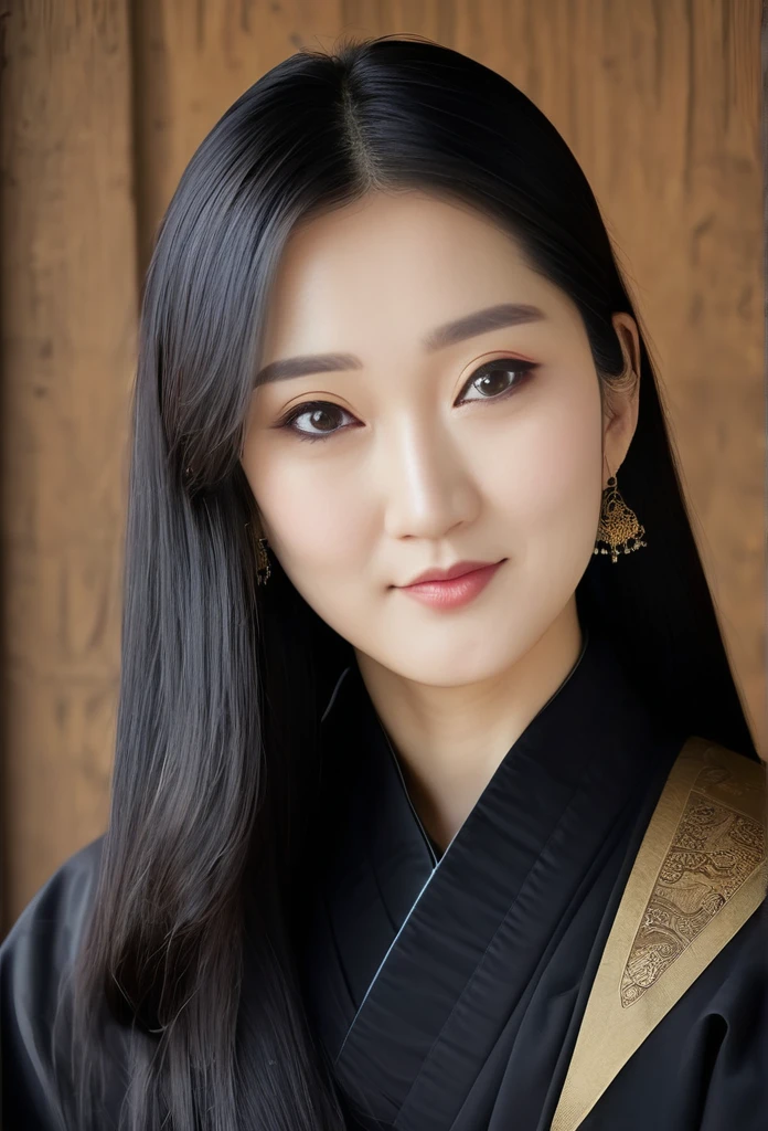 A female Tripitaka priest wearing a black, transparent robe、Bewitching pose