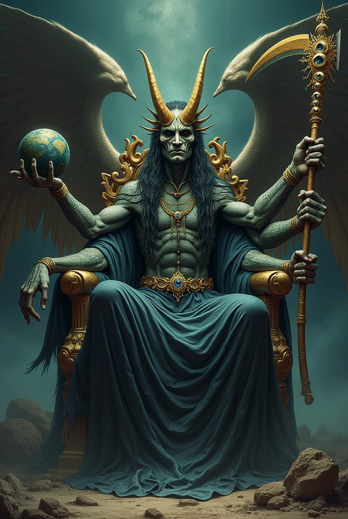 stone stature of satan on his throne, fear, satanic, evil <lora:talesofthegraveyard:1>