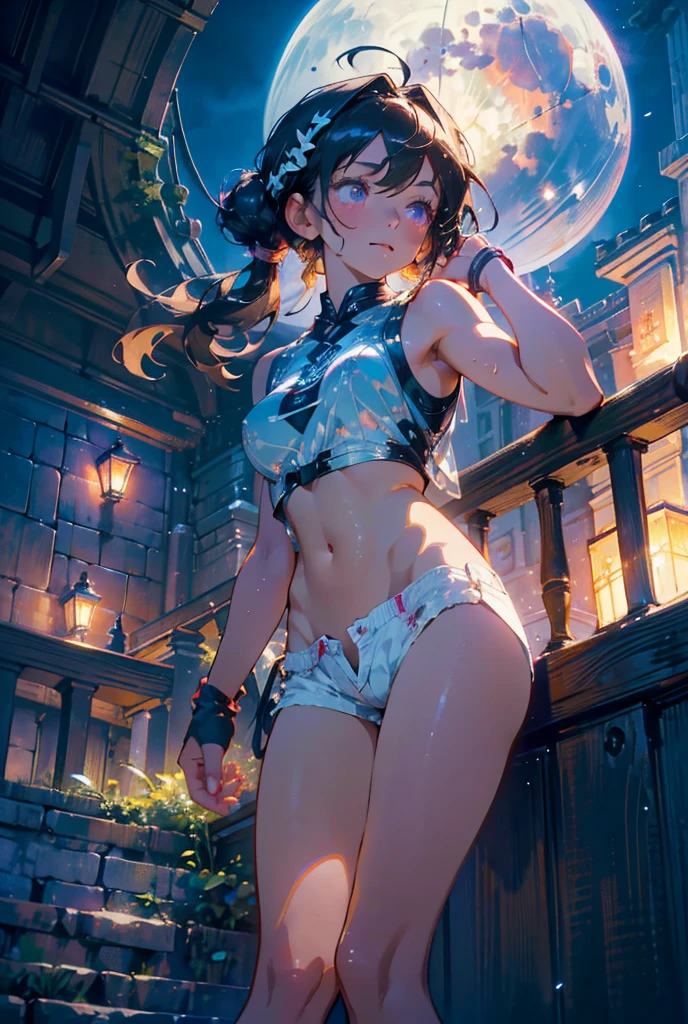 ((masterpiece)), ((Best quality)), (high resolution), (illustration), (an extremely delicate and beautiful), (ultra detailed beautiful face and eyes), nsfw,   1girl, leaning forward,  YukineChris, long hair, purple eyes, twintails, low twintails, ahoge, large breasts,volumetric lightning, moon night,knight_armor
detailed skin texture, detailed, volumetric shadow, anime screencap,Highest quality, Sorceress, ancient babylonian nobility, ((tan skin:1.2)), (brown skin color),Long hair, twin braids, hair ornament, wine colored hair, smile, Below average size breasts, bare shoulders, Leg spread、Groin、Yukine Chris、Wet condition
nude、Wet_shirt,Wet _underwear、tear_underwear
8K, masterpiece, Best_quality, high_resolution, ultra_details, detailed, 1girl, 独奏, looking_at_viewer, upper_body, braid, bangs, white_hair, hair_ribbon, hair_between_eyes, blue shorts、style(open_reg,hip_up)

sidelocks,depth_of_field,french_braid, sharp focus, perfect hands, perfect face, perfect eyes, perfect light, dynamic light, natural light, Masterpiece, Best quality, Cang、green、moon、