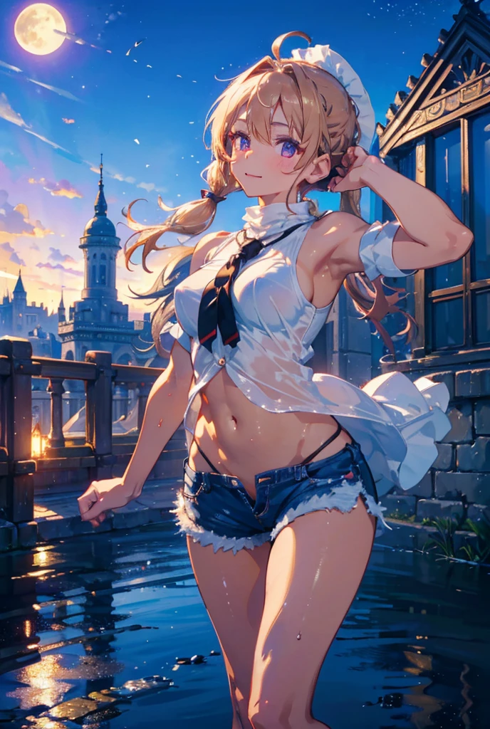 ((masterpiece)), ((Best quality)), (high resolution), (illustration), (an extremely delicate and beautiful), (ultra detailed beautiful face and eyes), nsfw,   1girl, leaning forward,  YukineChris, long hair, purple eyes, twintails, low twintails, ahoge, large breasts,volumetric lightning, moon night,knight_armor
detailed skin texture, detailed, volumetric shadow, anime screencap,Highest quality, Sorceress, ancient lonian nobility, ((tan skin:1.2)), (brown skin color),Long hair, twin braids, hair ornament, wine colored hair, smile, Below average size breasts, bare shoulders, Leg spread、Groin、Yukine Chris、Wet condition
nude、Wet_shirt,Wet _underwear、tear_underwear
8K, masterpiece, Best_quality, high_resolution, ultra_details, detailed, 1girl, 独奏, looking_at_viewer, upper_body, braid, bangs, white_hair, hair_ribbon, hair_between_eyes, blue shorts、style(open_reg,hip_up)

sidelocks,depth_of_field,french_braid, sharp focus, perfect hands, perfect face, perfect eyes, perfect light, dynamic light, natural light, Masterpiece, Best quality, Cang、green、moon、