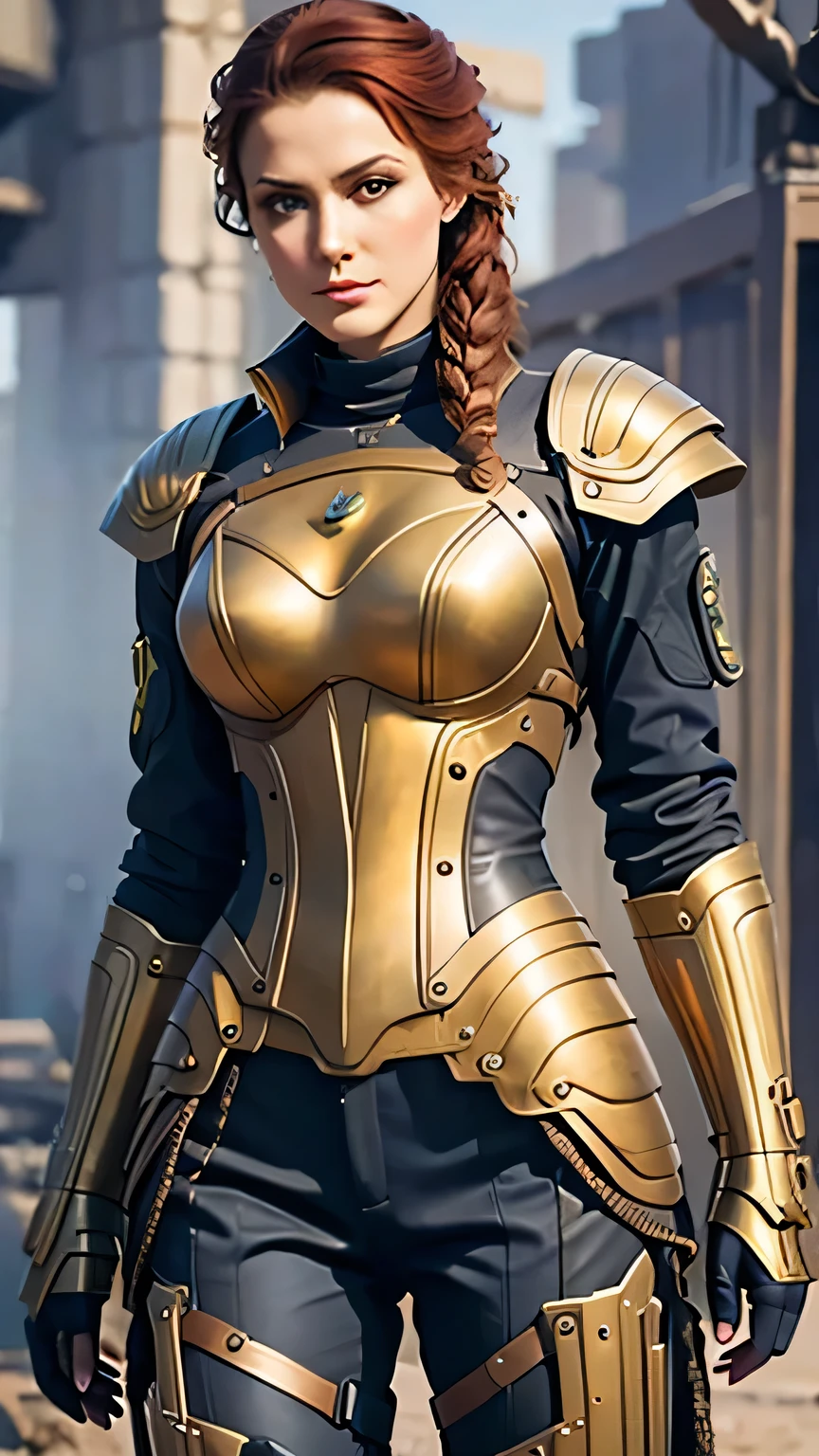 A woman stands in front of a group of robots, Portrait of a steampunk woman, synthesis, Beautiful android woman, Stormy epic war scenes, Inspired by Richard Avedon, Black dieselpunk policewoman, Redhead woman, Girl in suit, Complex fashion clothing, Beautiful female soldier , masterpiece, 最high quality, high quality, High resolution､(Pause＿random), He is holding a special cyber helmet､