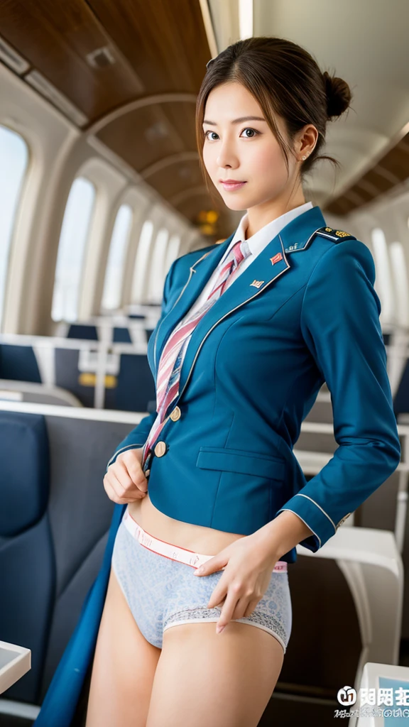 highest quality、16K high resolution、Super detailed、masterpiece、Live shooting、realistic:1.4、hyper realism:1.4、sharp focus、very delicate and beautiful、small details、1 female, railway conductor、(Lifting up her skirt and showing her panties:1.5)、(standing on the platform:1.5)、(super beautiful)、(beautiful face:1.7)、(short hair:1.2)、(barefoot:1.5)、(detailed face)、(thin and beautiful eyes)、Perfect round eyes、(lip details)、(lipstick)、(eyeliner)、mascara、eye shadow、(dark blue conductor uniform:1.5)、(navy blue jacket)、(navy blue mini skirt:1.1)、(white shirt)、(tie)、(Uniform Cap:1.2)、(white gloves:1.5)、(white panties:1.5)、(station platform:1.2)、(Trains that have stopped:1.4)、(roof)、(Crowded)、detailed background、(above the knee shot:1.3)、(At SFW:1.2)