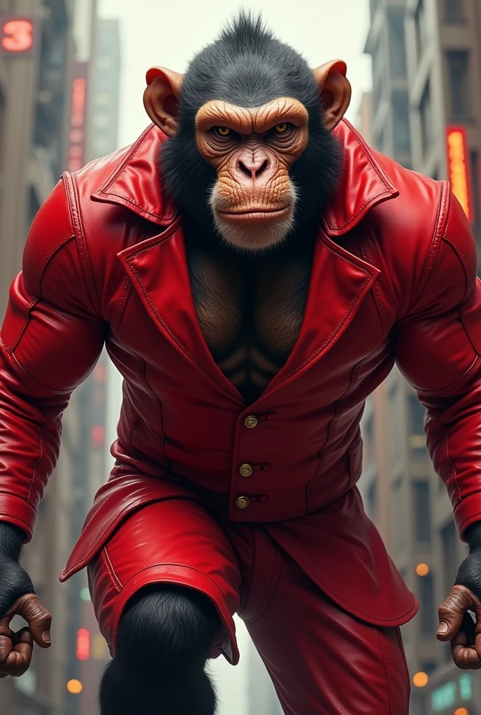 Creater Gorilla Deadpool mix Wearing  glasses a trench coat  in style dragonball
