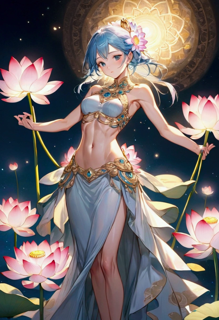 ((Top Quality)), ((Excellent)), (Details), ((Kisshōten)),((Lakṣmī)) ,((God who manifests happiness, beauty, and wealth)), ((Golden peach on the left palm Kichijoten)) nice hands, perfect hands ,Lakṣmī, Goddess,full body,Sunrise, Ultra-Realistic, Stunning Environment, Bright Colors, ,((Robe on half body)), shiny hair, a Girl ,((Blue Eyes)) , Black Hair, ((Gold Robe)), ((half-smile)),(high ponytail), ((Golden peach on the left palm Kichijoten)) ,Twin bun hairstyle ,corolla,((upper body)),Flower hairpin,Golden Peach, Sunlight, ((naked)),Golden Peach ,((topless)), ((Halo)),((Lots of flowers)),((Lots of bubbles)),((Lakṣmī)), (Gold loincloth), ((naked)) ,((Kisshōten))((topless)), Robe on half body,Gold Robe, Gold loincloth, ((upper body)), ((Lakṣmī Standing on a lotus flower)),Halo,((corolla)), Standing,((Lots of bubbles)),((upper body)),Standing,Flower hairpin, shiny hair, Twin bun hairstyle, Golden Peach ,((Moderate Breasts)),((Robe on half body)), (half-smile), ultra realistic,((Gold loincloth)),Kisshōten,((naked)),Standing, best quality, blunt bangs, Lotus flower,