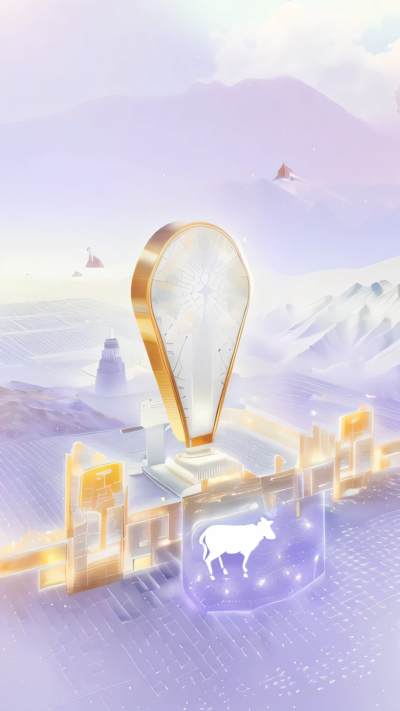 There is a goat on the glowing map of Shaanxi, Depicted as 3D Rendering, Suspended agriculture field, describe, milk, agriculture, illustration, Rendering, Environmental photography, from Kane, author：Anna Fuseli, author：Kurt Roesch, neck, Holographic interface, gem, Business illustration, Available images