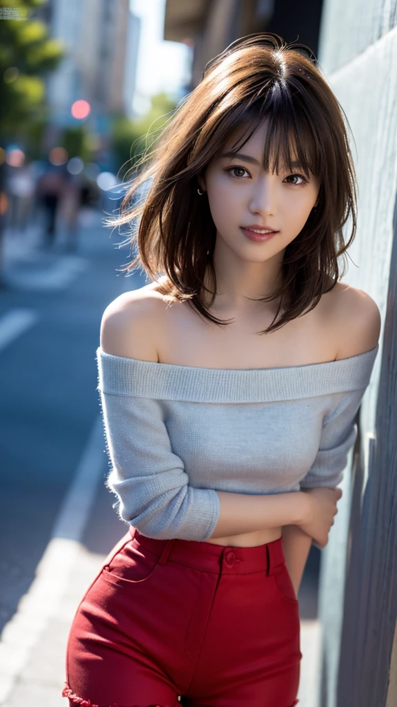 ((8k, RAW photos, top quality, masterpieces), high-definition RAW color photos professional close-up photos, (realistic, photorealism: 1.37), (highest quality), (best shadows), (best illustrations), ultra high resolution, high-definition CG unified 8K wallpapers, physically based rendering, movie lighting), 25 years old girl, (Wearing a stained color coat, white-shirts, brown pencil-skirt, a necklace、piercings), beautiful detail eyes, light on the face, ((full body shot: 1.2)), especially strong light, (upper eyes, grinning smile:1.2), shiny skin, (((dark brown hair, short hair:1.2))), (thick thighs), shy, (flash:1.2), NSFW , (puffy), ((seductive posture: 1.2, attractive: 1.2)), (Sitting on a city street), ((good anatomy: 1.2)), ((bright and refreshing, background blurred: 1.2)), perfect face, cute face, (low angle shot:1.2), small breasts:1.2, small hip:1.2, Squatting on your knees, Cross your arms, Pin highHeel Sandals
