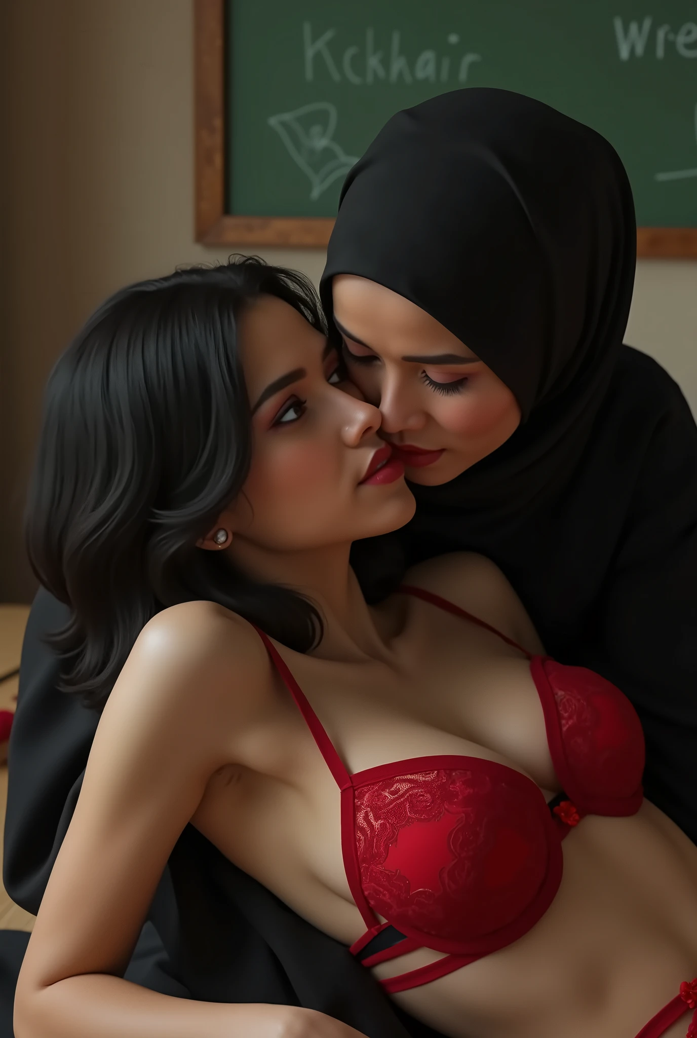 score_9,score_8_up,score_7_up,rating: general,1girl,hijabi, muslim girl, hijab, 1boy, huge penis, light skinned male, pale male, bwc, big white cock, raceplay, ((blowjob)), ((deepthroat)), ((choking)), cum)) indoors, looking at penis,ahegao, nude, large breasts, size difference, brown eyes, bimbo makeup, runny makeup