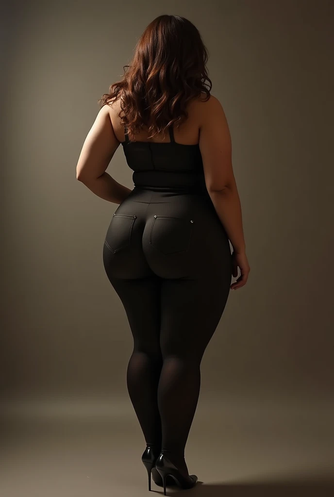 (((Very glamorous plus size model)), beautiful East Asian, beautiful bust emphasized enormity, beautiful ass emphasized enormity, very thick thighs, araffe, beautiful thick woman, plump, beautiful curves, sensual body, big cheeks, full body shot, female body emphasized curves, widest waist, photo from diagonally behind, standing figure