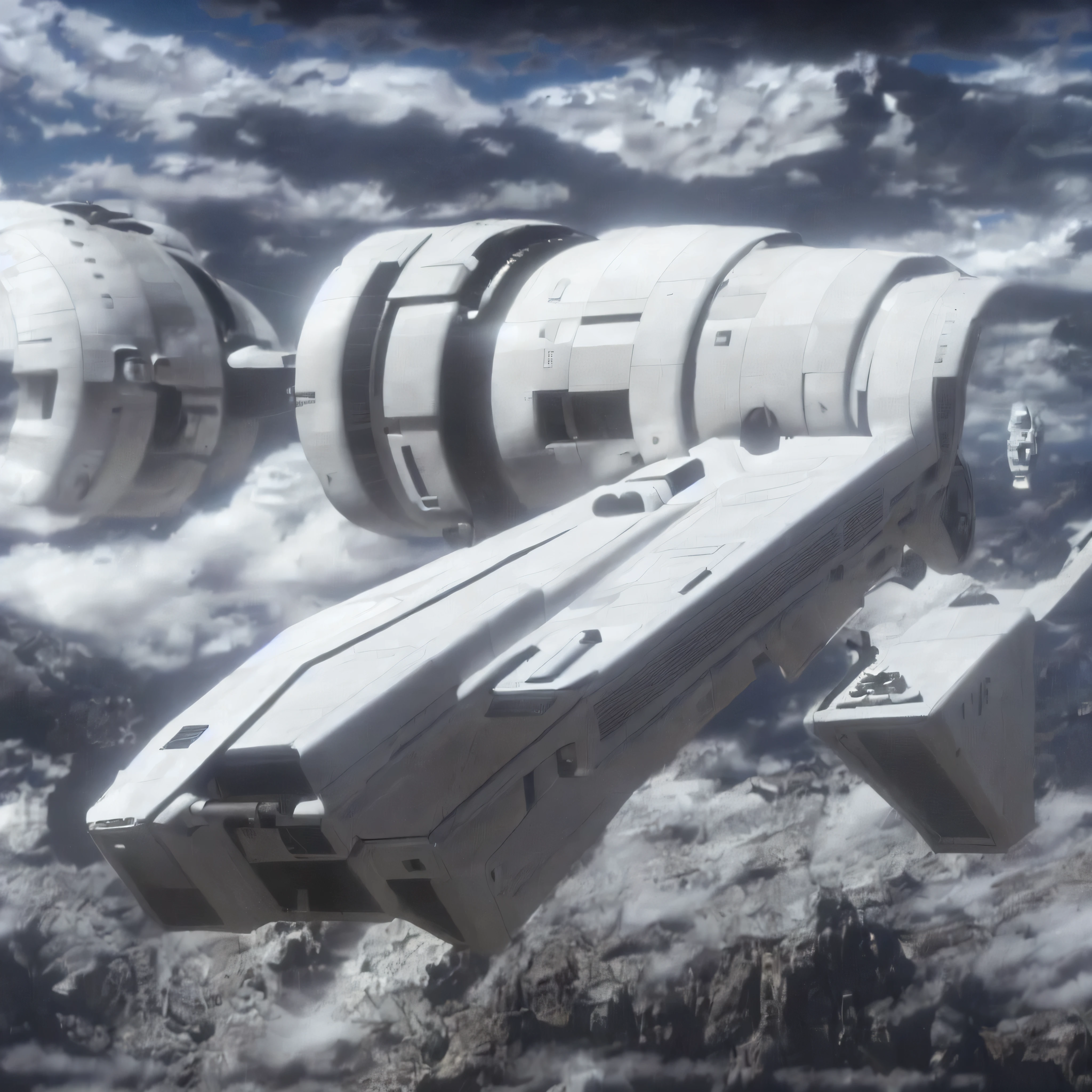 there is a large white space ship flying over a mountain range, sci - fi spaceship in combat, star citizen origin 100i, star citizen, high detail 8k render, high detail 8 k render, octane render sci - fi, futuristic starship, detailed spaceship, spaceship flies in the distance, spaceship from the movie dune, star citizen halo, futuristic spaceship