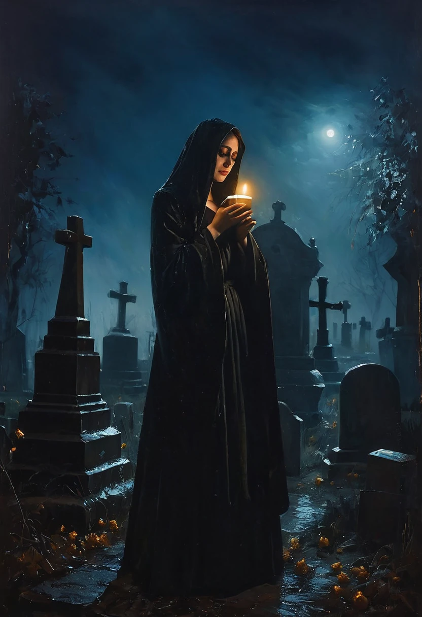 4k, hdr, high-resolution, hyperdetailed, cinematic, dark, horror, gothic, mystic atmosphere, night, (starry sky:1.3), stars, a red moon, a necromancer gothic woman, beautiful face, long black hair, make up, black lipstick, black mantle, black hood, gothic castle on the background, forest, ritual, altar, sacrifice, death, naked body, long black fingernails, crows armor, a snake crawling on the leg, DarkFantasy