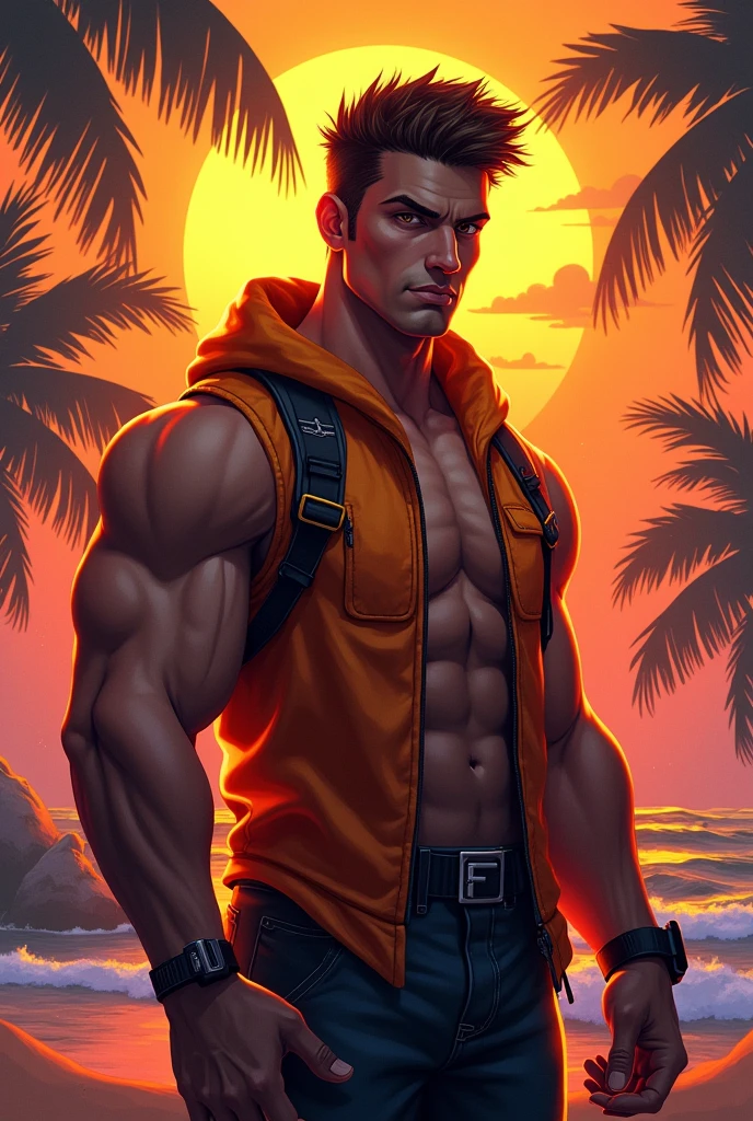 image of a man should be a young mulatto with an athletic body and an unshaven beard, he should have the clothes of an adventurer --auto --s2
