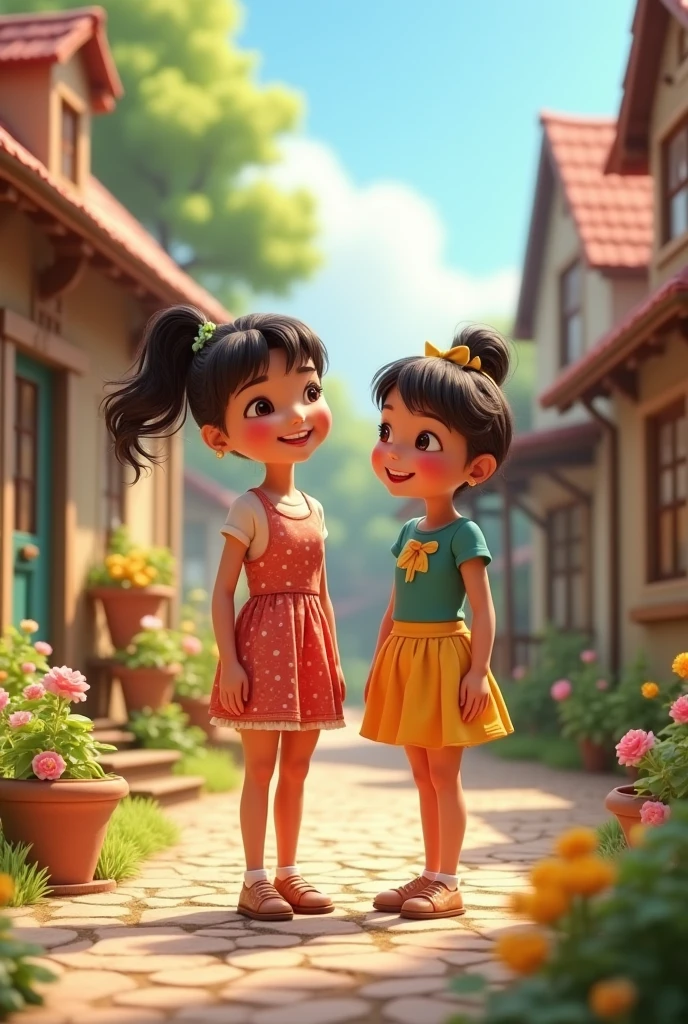 18+Young 2 girls and boy in village ai 3d image cartoon type