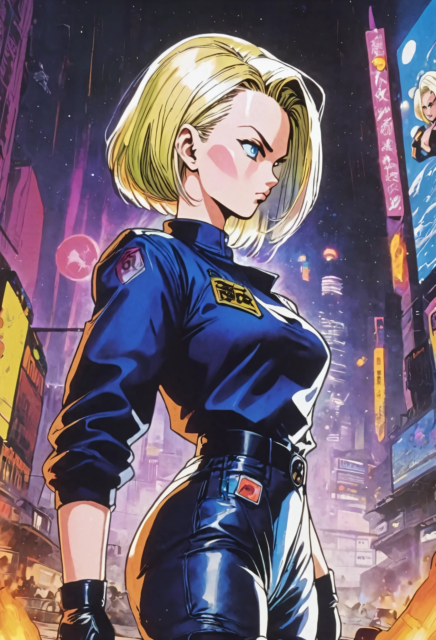 android 18, dragon ball, Cyberpunk Uniform, sexy pose