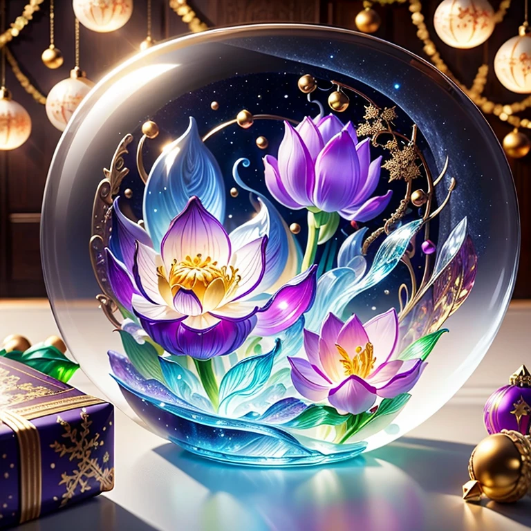 (La best quality,high resolution,Very detailed,Practical)，Jelly Lotus，in the room，Christmas decoration，surrounded by christmas gifts，A masterpiece full of fantasy elements）））， （（best quality））， （（Intricate details））（8K）