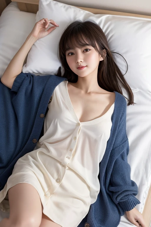 ((highest quality, masterpiece :1.3)), Photorealistic、Ultra-high resolution、Natural skin texture、Hyperrealism、Reflection from the waist up、Beautiful Japanese girl in her early teens、One girl、blue Nightgowns with transparent skin、Lying in bed、bondage with rope、Frightened expression、Tears flowing