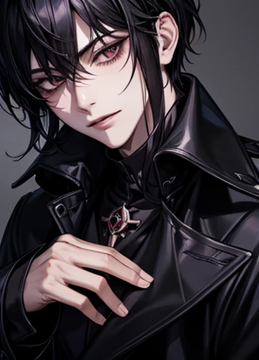 Male, Entj, open shirt, manipulative, light yagami, black hair, accessories, skulls, skull aesthetic, sophisticated, dominant, kaname kuran hair, skulls accessories, gothic, death note, profile picture, portrait, icon, many accessories, royal, sadistic, bdsm