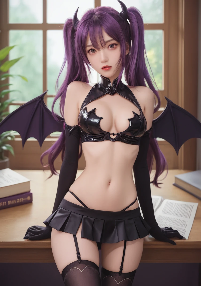 single full detailed young and fit body genshin girl with purple hair, wearing a sexy witch costume with hat, overknees and high heels, getting pov fucked in the pussy