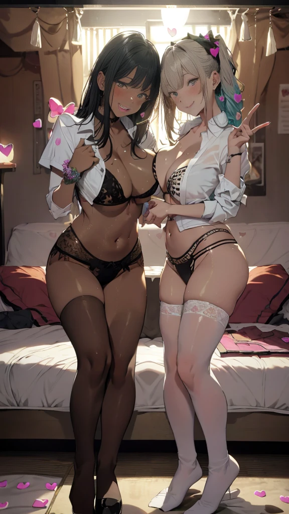 ((High quality)),masutepiece,(Detailed depiction of local details:1.2),2girl,Plump breasts,Enchanted Valley,Closed mouth,Eyelashes,Portrait,White hair,black theme,Short hair,yorha no. 2 Type B,(((White hair and black hair)))、((Lick each other's genitals)) Full body view、((sixty-nine))((Woman in white underwear、Woman in black underwear))((Two people smiling))((Light skin and dark skin))(((Black Hair、Dark Skin、Woman in Black Dress)))((white thong))((black thong))((Two people intertwined in a double bed))((cunnilingus))
