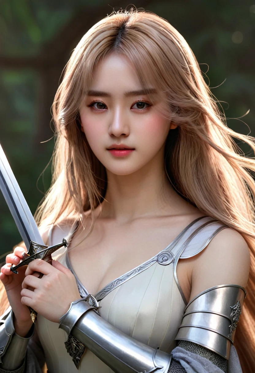 Anime Real,Soft Light, masterpiece, 最high quality,high quality,Delicate face, Realistic,photoRealistic,huge,Long Hair,Delicate hair,myth,knight,hugeな門,Delicate sword,Delicate hands,Delicate fingertips