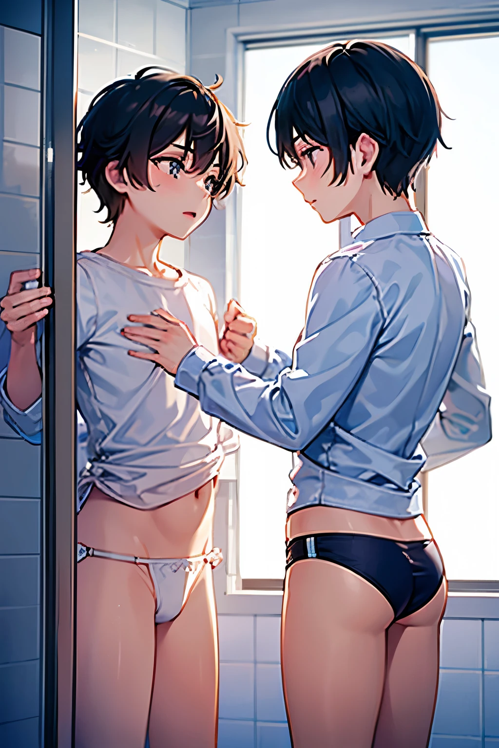 (score_9,score_8_up,score_7_up,score_6_up,score_5_up,score_4_up, source_anime), 8k, best quality, best lighting BREAK 2boy, gay couple relationship, 17 yo, toned, male face, male eyes, male focus, toned, six pack, thick outline, wide shot, completely naked, big penis, ((erect: 1.4)), big testicles, ((ass sex)), yoichi isagi, black hair, blue eyes, hair between eyes, penis in ass