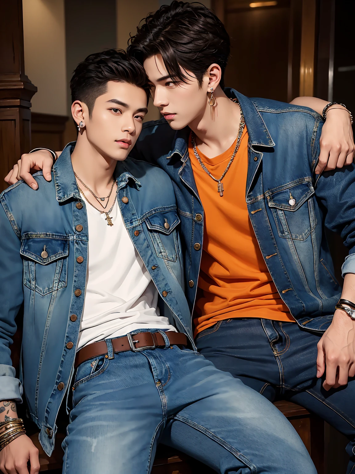 Masterpiece, complicated details, (((handsome young boyอายุ 30 ปี))), rocker denim jacket, Jeans, leather bracelet, wire necklace, big earrings, Araffi and an orange cat sat on a man&#39;s lap., Inspiration from Zhang Han, Inspired by Adam Dario Kiel, Who is Xi Wu?, realistic. cheng yi, Inspiration from Yan Juncheng, Handsome face and beautiful face, Inspired by Kim Hwan Ki, Inspiration from Kim Eung Hwan, yanjun chengt, Cai Su Kun, Inspired by Zhou Chen&#39;s Masterpiece, complicated details, handsome young boy, rocker denim jacket, Jeans, leather bracelet, wire necklace, big earrings, Posing against the mirror, Black hair, big black eyes, holding an orange cat. มีorange tabby catMasterpiece, complicated details, ((Handsome young boy holding an orange cat)), rocker denim jacket, Jeans, leather bracelet, wire necklace, big earrings, Black hair, big black eyes, Orange shirt, holding an orange cat, Araffi and a white cat sitting on a man&#39;s lap., Inspiration from Zhang Han, Inspired by Adam Dario Kiel, Who is Xi Wu?, realistic. cheng yi, Inspiration from Yan Juncheng, Handsome face and beautiful face, Inspired by Kim Hwan Ki, Inspiration from Kim Eung Hwan, yanjun chengt, Cai Su Kun, Inspired by Zhou Chen&#39;s Masterpiece, complicated details, handsome young boy, rocker denim jacket, Ripped jeans , leather bracelet, wire necklace, big earrings, Black hair, big black eyes, holding an orange cat. ((orange tabby cat))Masterpiece, complicated details, handsome young boy, (((Rocker Tattered Denim Jacket, Ripped jeans))), leather bracelet, wire necklace, big earrings, Long black hair, big black eyes, Orange shirt, holding an orange cat, blackground is sunrise on the green meadow，Perfect hand details，Professional photography，Professional composition