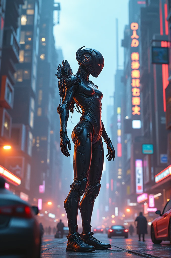 a beautiful girl wearing samurai armor and samurai helmet, cyberpunk style, highly detailed, intricate armor plating, glowing digital elements, neon lights, futuristic city background, moody lighting, vivid colors, photorealistic, cinematic composition, award winning digital art