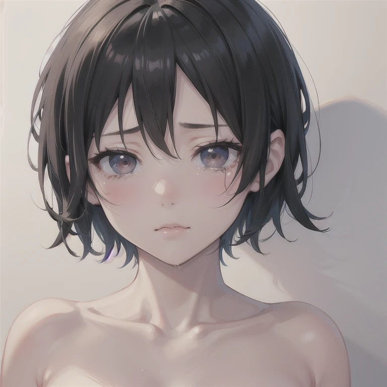 naked、nude、,boyish,Married women,Sad face、Crying face、Black Hair、whole body,Portraits,short hair,short hair,Very short hair,thin,frontview,
