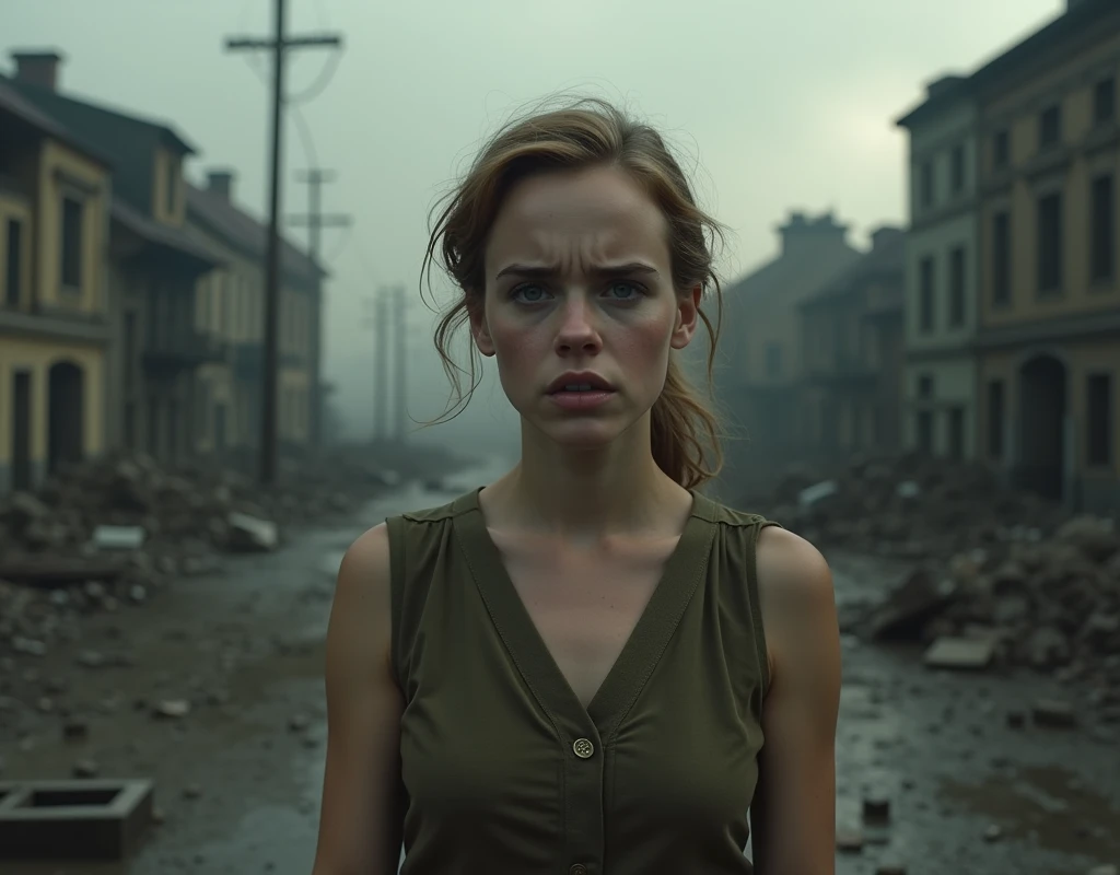 Photorealistic, masterpiece grayscale photo, woman with messy hair and poor minuscule postapocalyptic clothes, cute sexy, (detailed wastelands background), ultra sharp focus, detailed face, (((posing))), random hair color, short hair, beautiful eyes, full body, high quality black and white image