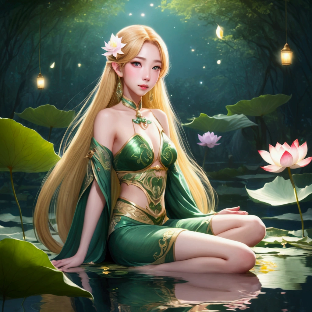 Original，Masterpiece, （illustratio：1.1），（best qualtiy），（tmasterpiece：1.1），（the Extremely Detailed CG Unity 8K Wallpapers），（a color：1.2），water lilies，Water lily petals，scenecy，rios|Wagas，