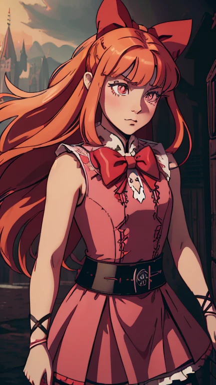 (masterpiece, best quality:1.2), solo, 1girl, yoshino chidori, expressionless, looking at viewer, hair ribbon, hairband, frills, dress, ribbon, choker, red eyes, cowboy shot, <lora:persona3_yoshino-10:1>