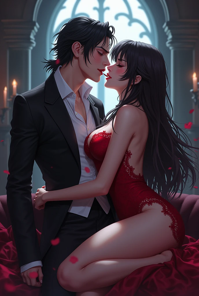 anime artwork, score_9, score_8_up, score_7_up, score_6_up, score_5_up, score_4_up, hu tao, she is 24 years old, style_3, sit,,,,,,,,,, bikini, 1boy, zhongli, he grabbing her ass, they are kissing, indoors