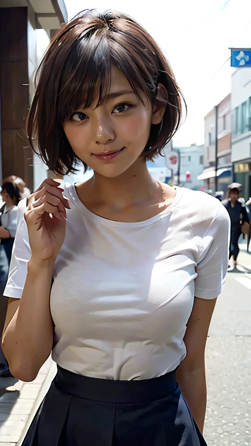 (1 woman:1.1)、Beautiful Japan adult woman、((best qualtiy, 8K, tmasterpiece:1.3))、((realisitic:1.5))、((sense of reality:1.5))、Perfect litthing、Perfect figure beautiful woman:1.4、((Layered Hair Style、ample breasts:1.2))、(Long black shirt:1.2)、(Street:1.2)、Highly detailed facial and skin texture、glowy skin、A detailed eye、二重まぶた、(The front of the shirt is open:1.1)、(breast cleavage exposed:1.1)、(small areolas:1.3)、(small and beatiful :1.3)、see the beholder、Upshot、