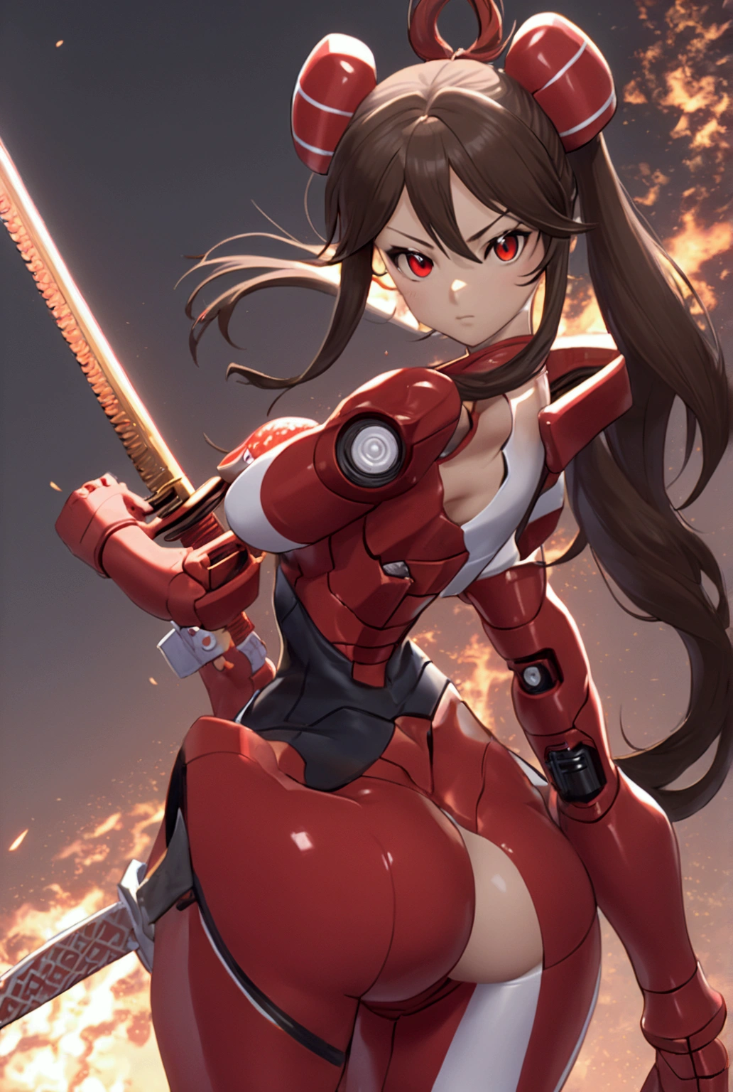 8k,Super Detailed Game CG, (High resolution:1.1),(absurd:1.1), highest quality, 超High resolution, highest resolution, very detailed, 1 girl, (girl:1.1), Mizuki Yukikaze, flat tits, Hair Ribbon, Fingerless gloves, Thigh-high boots,Black leotard, Taimanin suit, full body,pov,stand up,