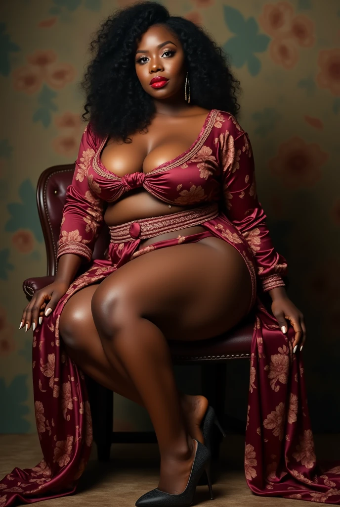 photorealism 
ebony Beautiful women&#39;s feet exuding power and wealth as a findom persona dark skinned toned plus size thick chubby woman full image backgrounis a high end setting luxury decor rich and wealth show full body with 
Using men as a foot stool